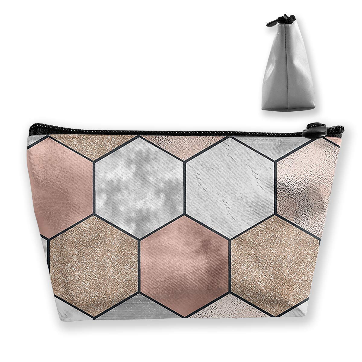 Cosmetic Bag for Women Makeup Pouch Coin Purse Cute Travel Organizer Bag Waterproof Rose Gold Marble Texture Geometry