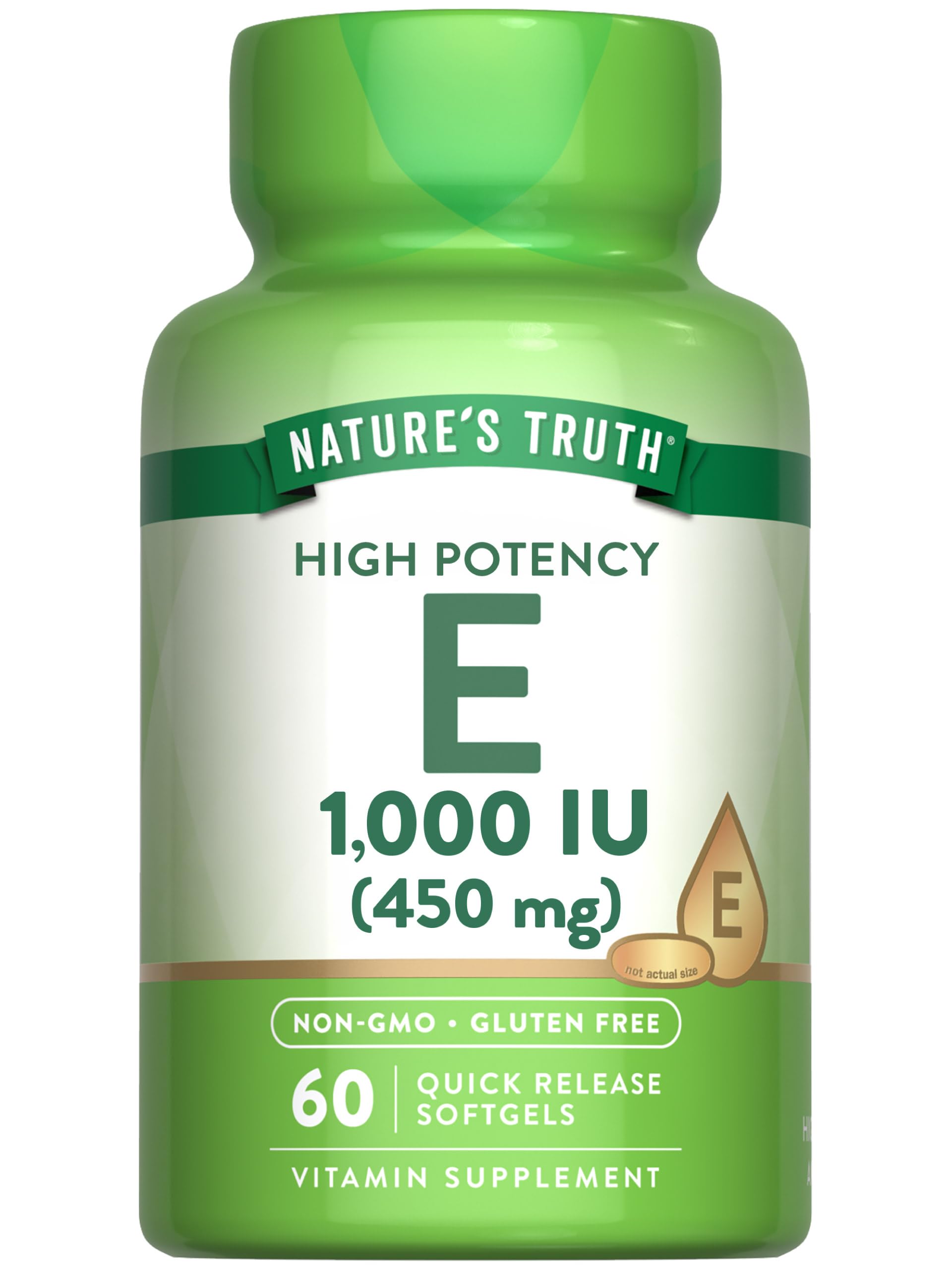 Nature's Truth Vitamin E Pure DL-Alpha, 1,000 IU, Unflavored, 60 Count