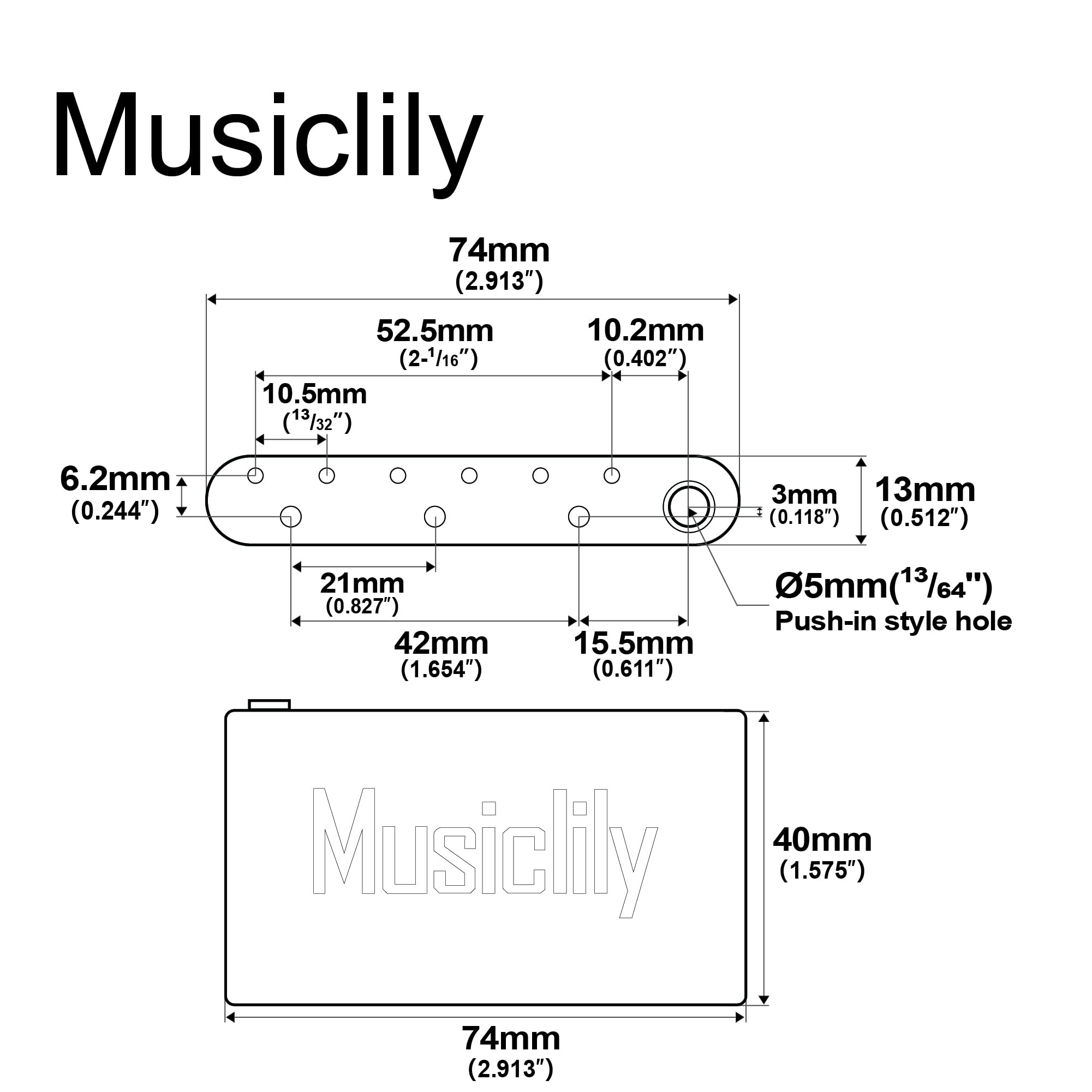 Musiclily Ultra Mosiężny 40mm Blok Tremolo 52,5mm Rozstaw Strun do Gitary Elektrycznej Strat Style Mostek Wilkinson Serii M