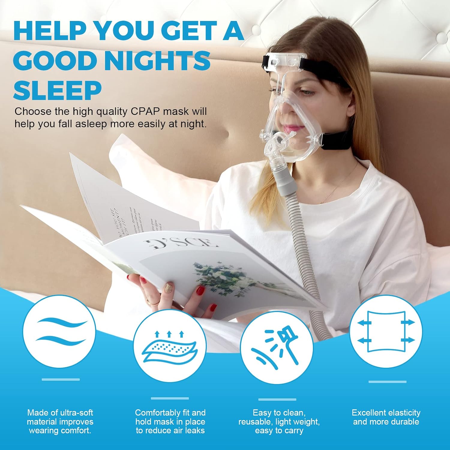 CPAP Masks Full Face - CPAP Replacement Accessories - Covers Nose and Mouth - Includes Headgear, Elbow/Swivel for Nasal Cushion - Suitable for CPAP Machine - Reusable CPAP Supplies - Large