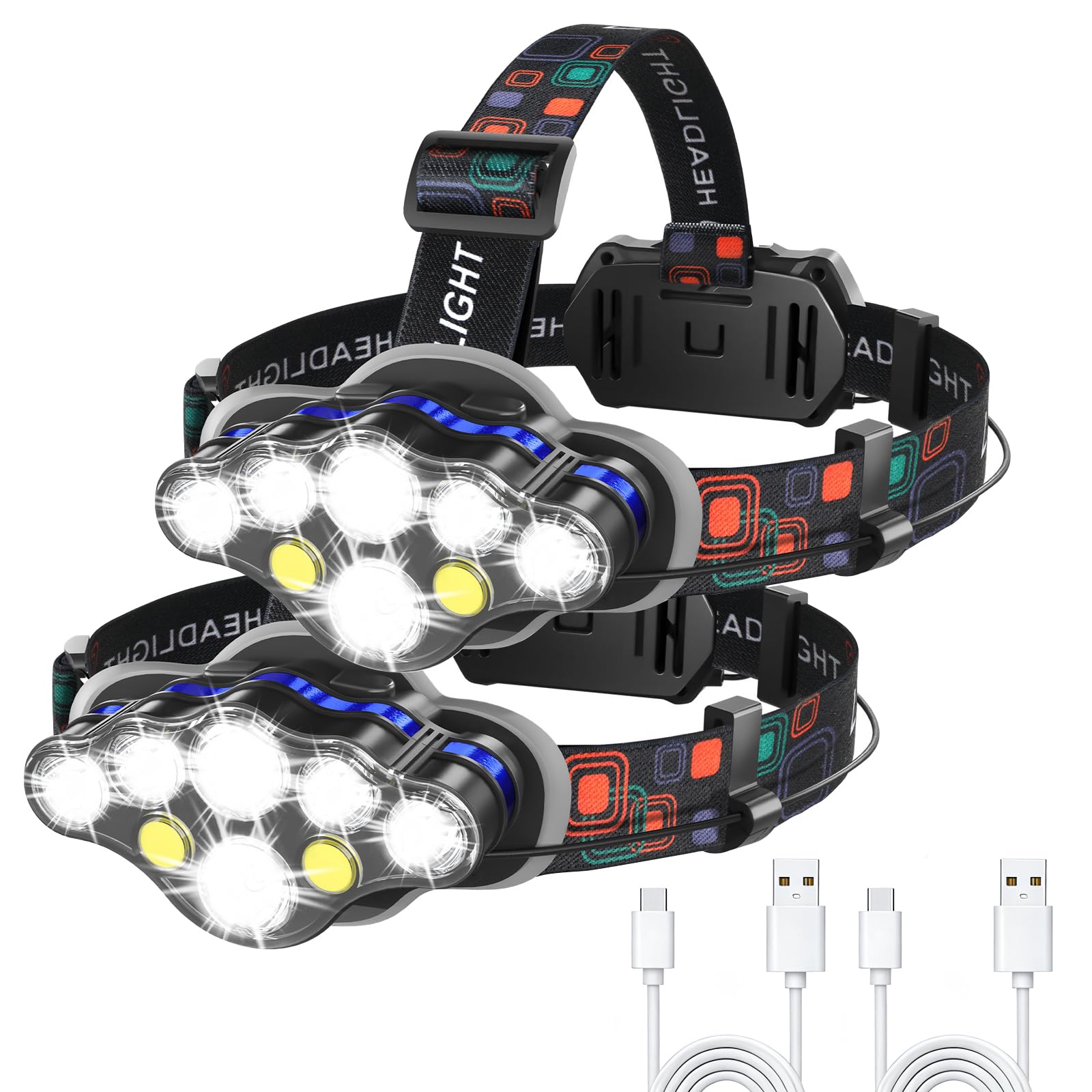 MIOISY Lot de 2 lampes frontales LED rechargeables, super lumineuses