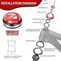 Vista 2 de BUCKLOS 1-1/8 Auriculares de Bicicleta MTB Sin Rosca 34 44 44-50.6 44-55 44-56 41.8-52mm, Caja de Dirección con Rodamientos Sellados Dobles