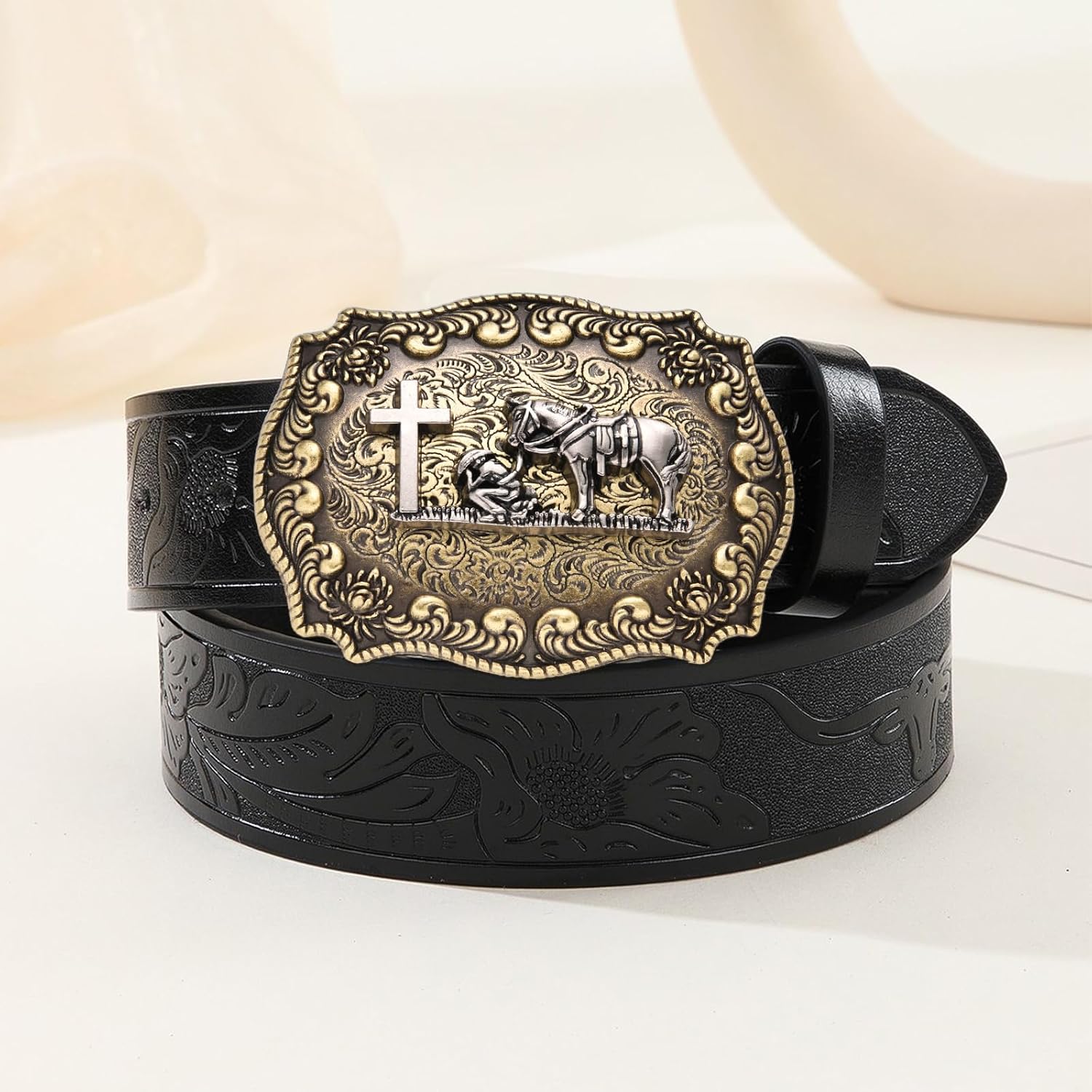 Western Cowboy Prayer Horse Cross Religious Belt Buckle for Men, Vintage for Husband & Boys - Image 5