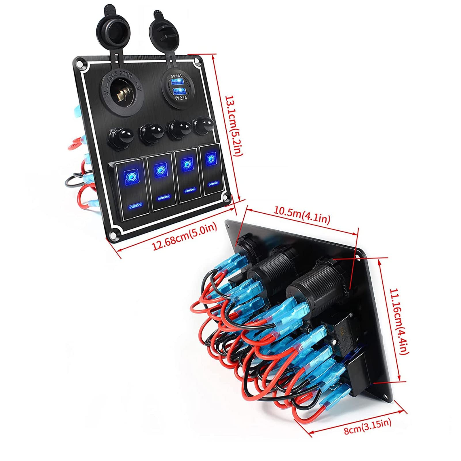 Pannello Interruttori Marini per Barche, Pannello Interruttori a Bilanciere a 4 Bande con Presa Accendisigari USB Attiva/Disattiva Pannello Interruttori Combinato per Camper,