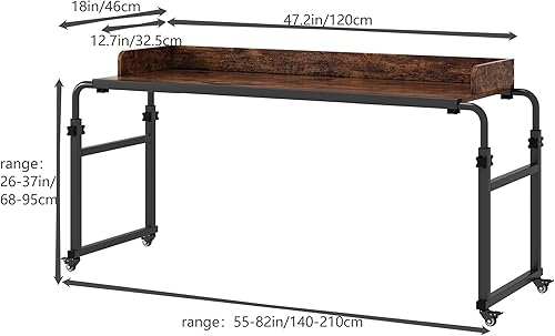 Miniatura 2 de Mesa de cama con ruedas de 360, escritorio de cama móvil de tamaño Queen, mesa reclinable sobre la cama mesa de altura y longitud ajustables con