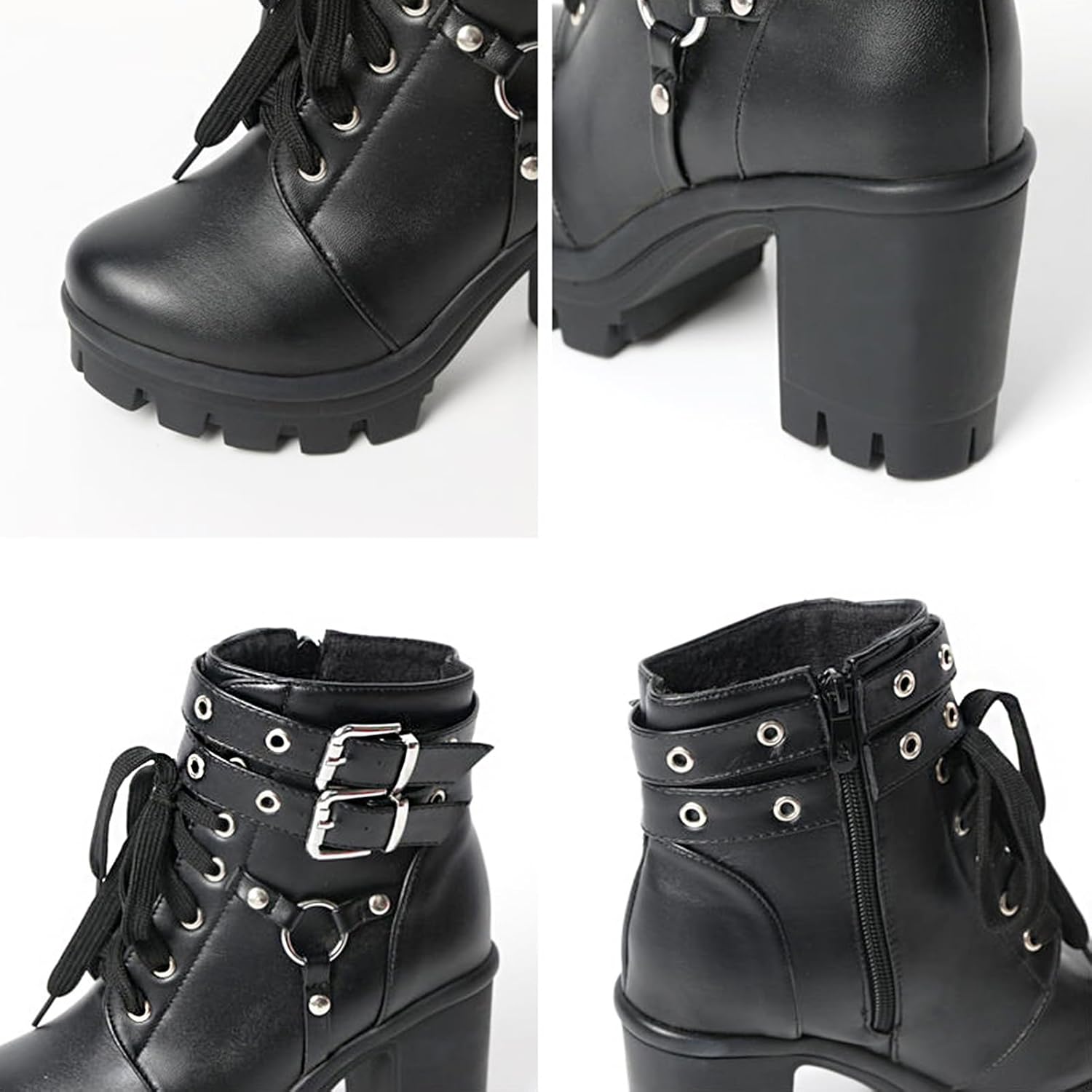 MEOTINA Goth Platform Black Boots for Women Dressy Chunky Combat Boot Buckle Gothic Booites Zipper Rivets Rave Shoes - Image 7
