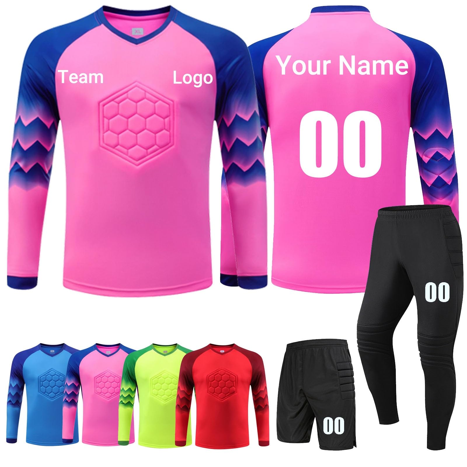 Personalisierte Kinder Torwart Trikots, Benutzerdefiniert Torwart Trikots für Herren mit Benutzerdefiniertem Namen Team Nummer Logo(Pink)