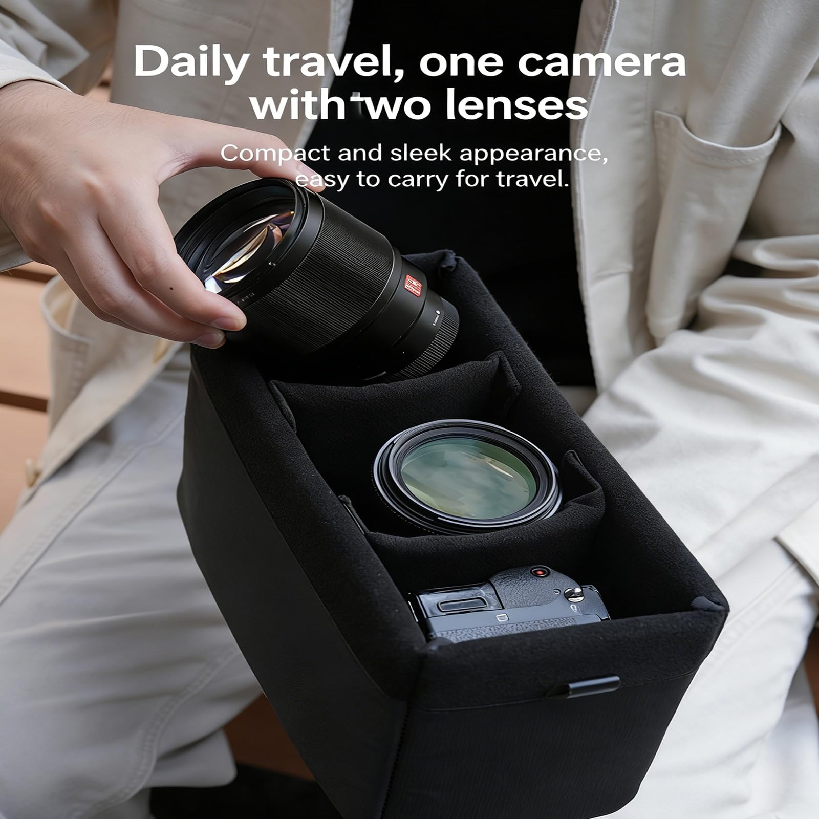 Bolsa de almacenamiento para cámara con compartimentos ajustables para una fácil organización de lentes y dispositivos, bolsa extraíble para cámara, Black, L, Funda protectora para cámara
