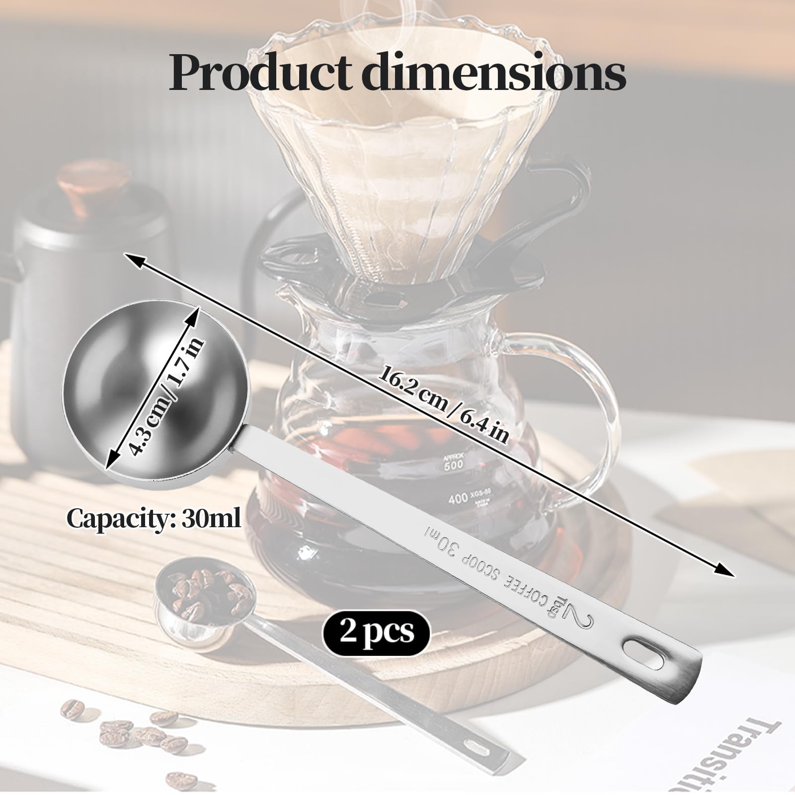 2 Pcs Tablespoon Measuring Spoon, 30ML Stainless Steel Coffee Spoons,Coffee Scoop,Long Handled Tablespoon,Suitable for Grinding Coffee,Powder