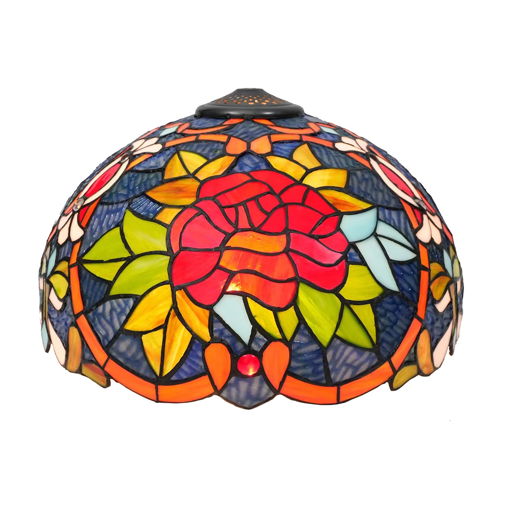 SaryEdge Tiffany Replacement Lamp Shade, 16 Inch Stained Glass Lampshades, Only Handmade Retro Mediterranean Rose Glass Shade Replacement for Table Lamp Floor Lamp Ceiling Pendant Ligh，Red