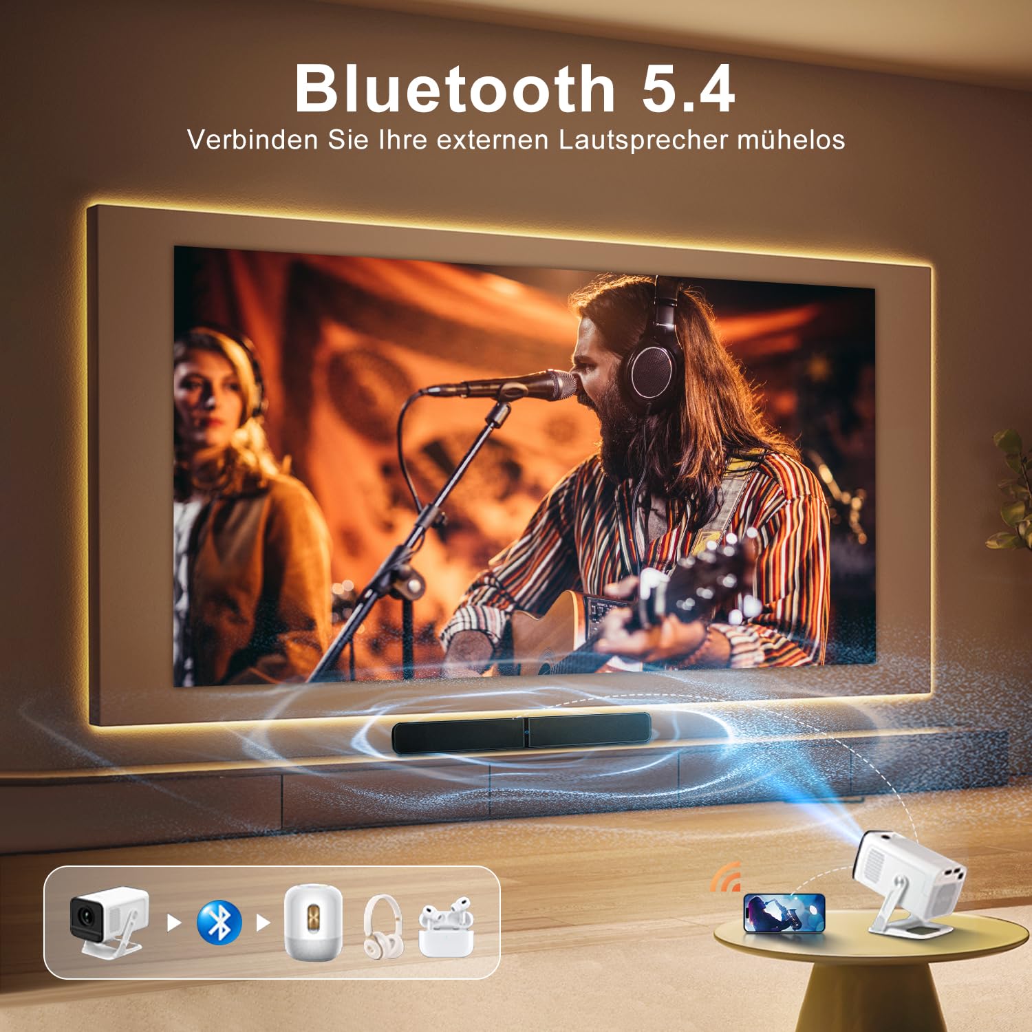 ZDSSY Proiettore 4K, mini proiettore WiFi 6 e Bluetooth 5.4, videoproiettore portatile, correzione automatica e messa a fuoco, home theater, compatibile con PC/TV Stick/USB/PS5