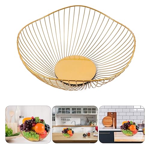 Miniatura 5 de Hemoton Cesta de fruta dorada de alambre de metal para verduras, soporte de frutas estilo nórdico, plato de servir irregular, cocina, lavado, cesta