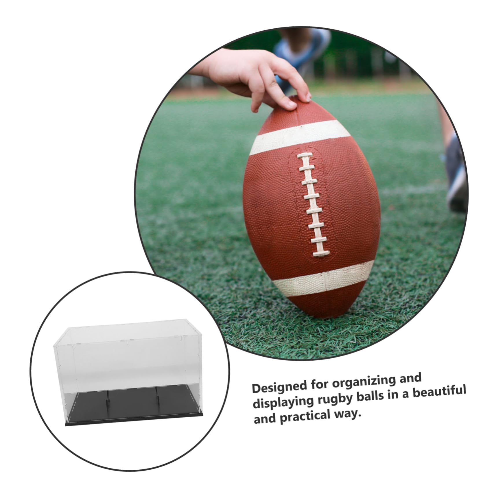 PRETYZOOM Vitrina Acrílica Negra Desmontable para Balones de Rugby y Béisbol con Diseño Extraíble y Acceso Rápido Adecuado para Uso en Interiores y Hogar