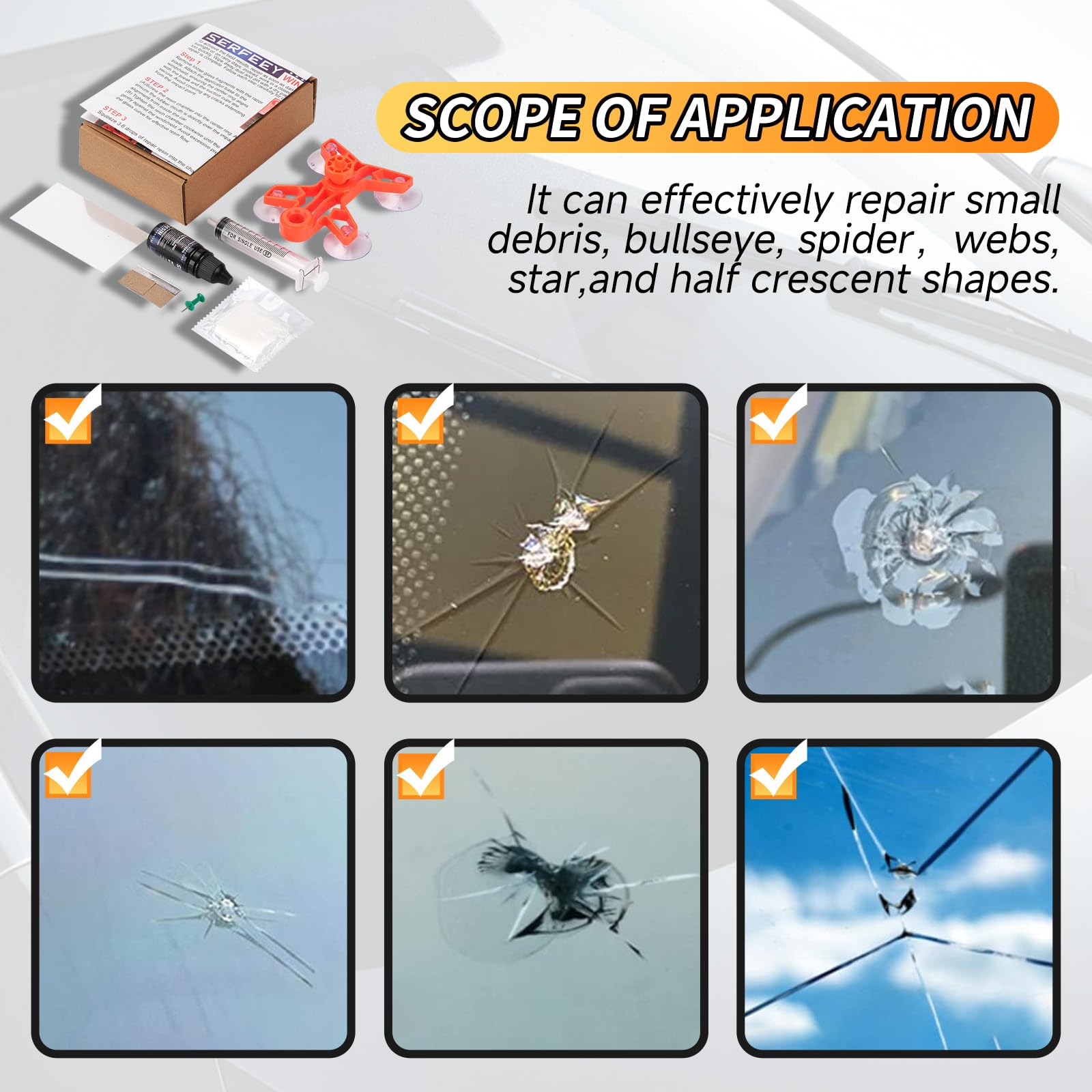 SERFEEY Windshield Repair Kit - Quick & Easy DIY Glass Repair for Cracks & Chips, Restore Clarity & Strength, Prevents Further Damage