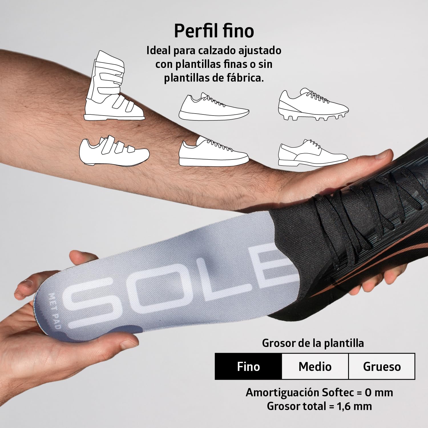 Plantillas SOLE Active Thin con almohadilla metatarsiana - Alivio de la fascitis plantar - Talla 8 para hombre/Talla 10 para mujer