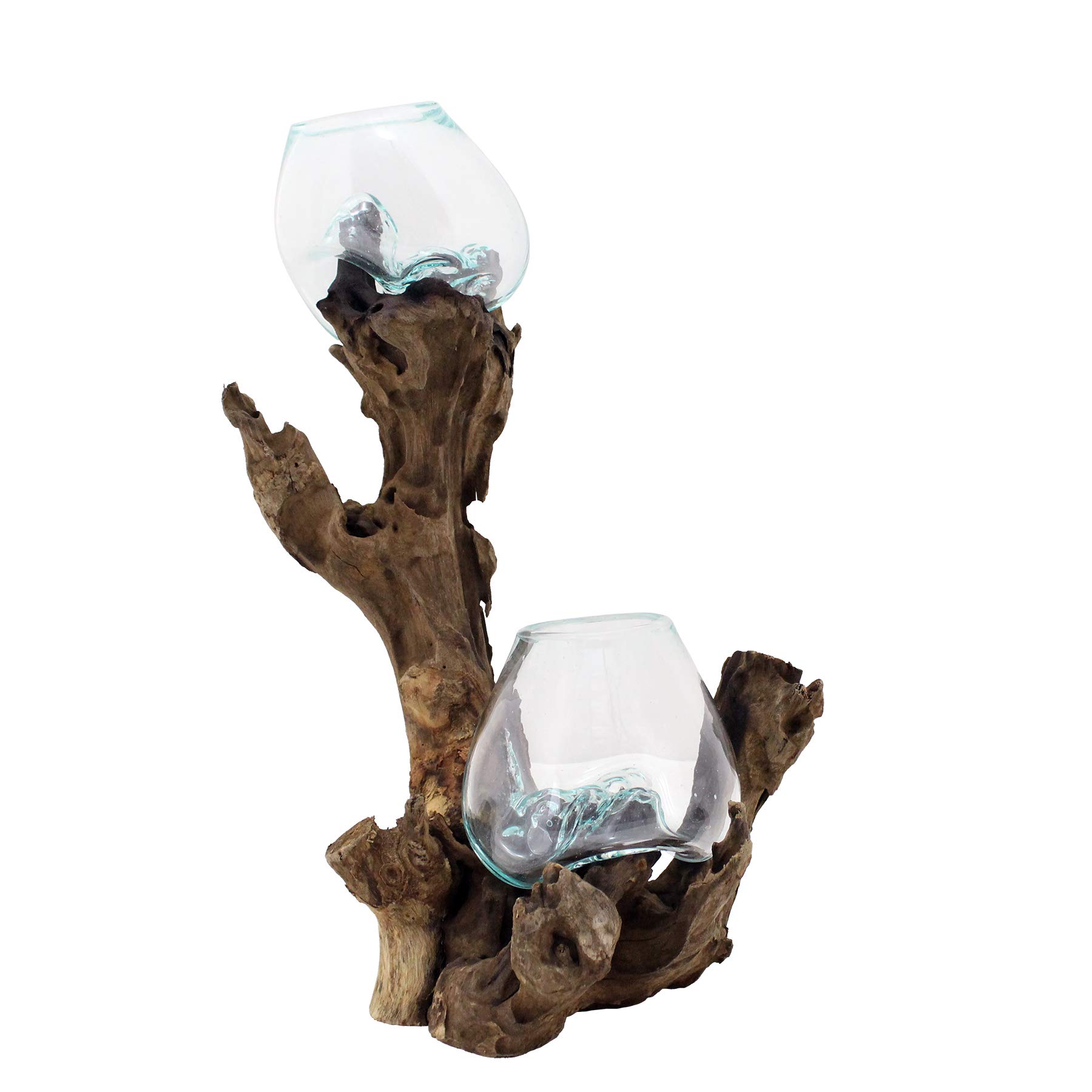 12" Tall Wood with (2) 10cm Cohasset Molten Glass