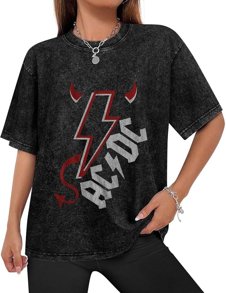 Amazon.co.jp: Tシャツ ACDCロック 水洗いデニムTシャツ 半袖 コットン