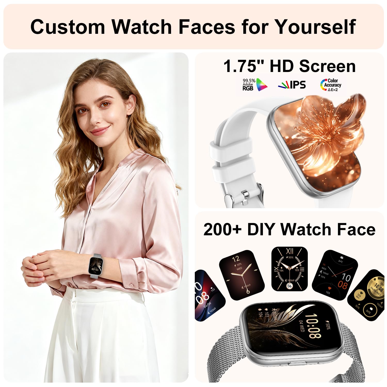 Orologio intelligente da donna per rispondere e effettuare chiamate, fitness tracker HD da 4,45 cm con oltre 120 modalità sportive, monitoraggio del sonno, frequenza cardiaca SpO2