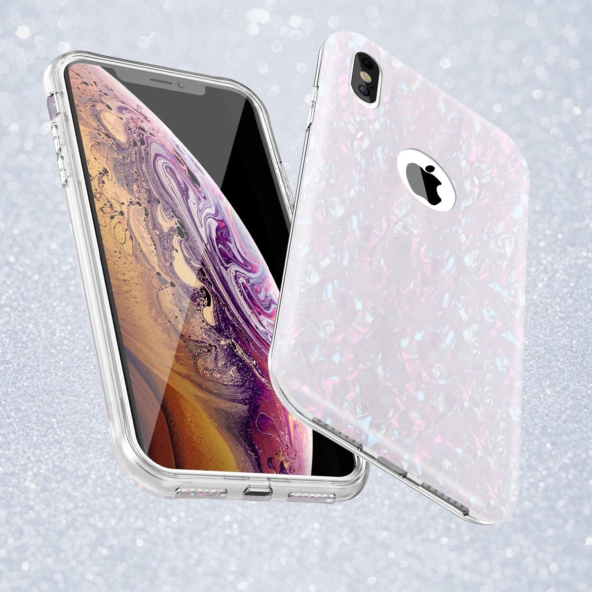 Coolden Case for iPhone Xs Max with Built-in Screen Protector Cute Bling Glitter Case Rugged Dual Layer Full Body Shockproof Cover Anti-Scratch Case for iPhone Xs Max, Shell