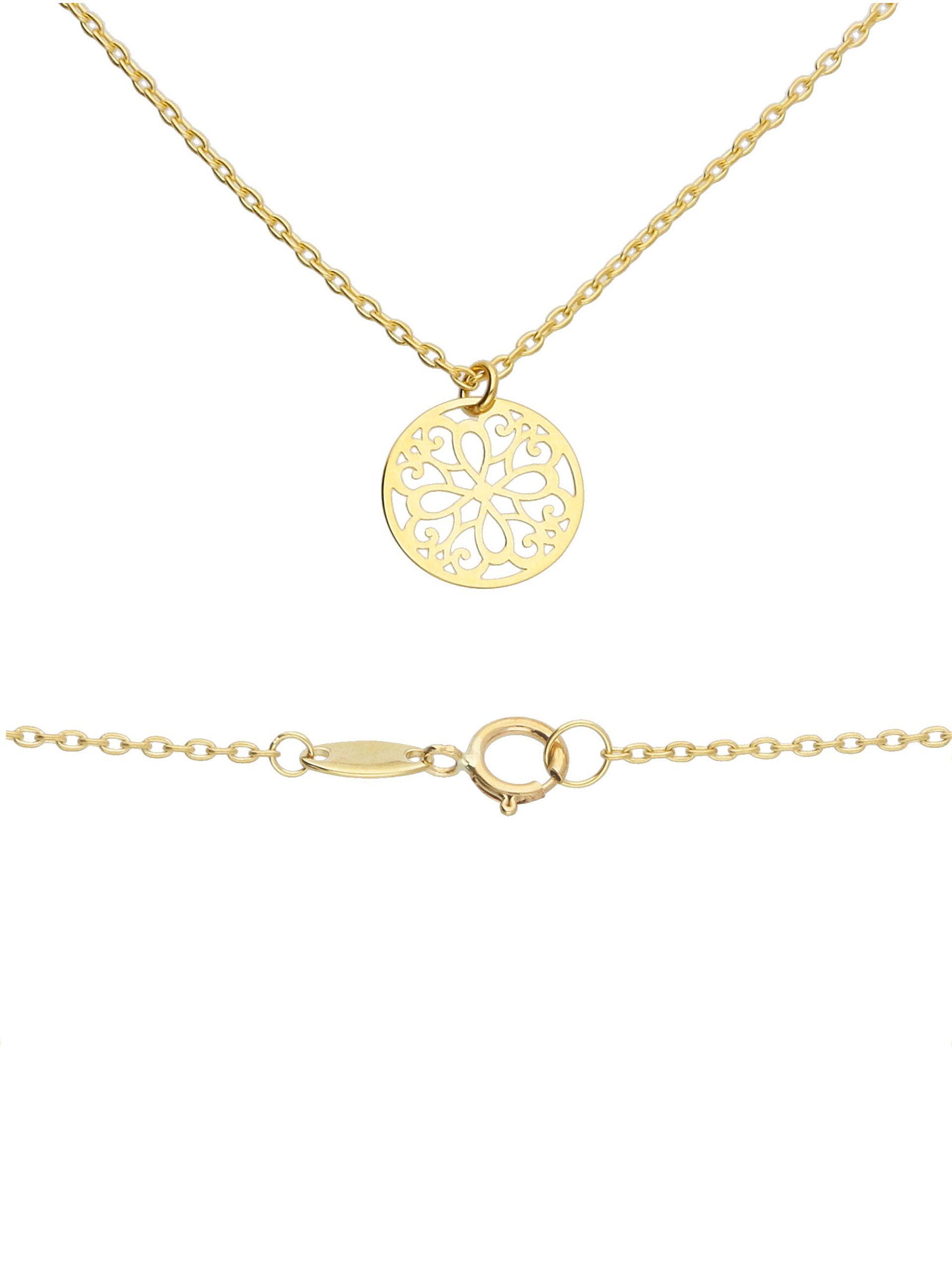 My Gold Damen Halskette Gold 333 Kette Mit Anhänger Echtes Gelbgold (8 Karat) Damenkette 45cm Lebensblume Mandala Ornament Flor de Vida