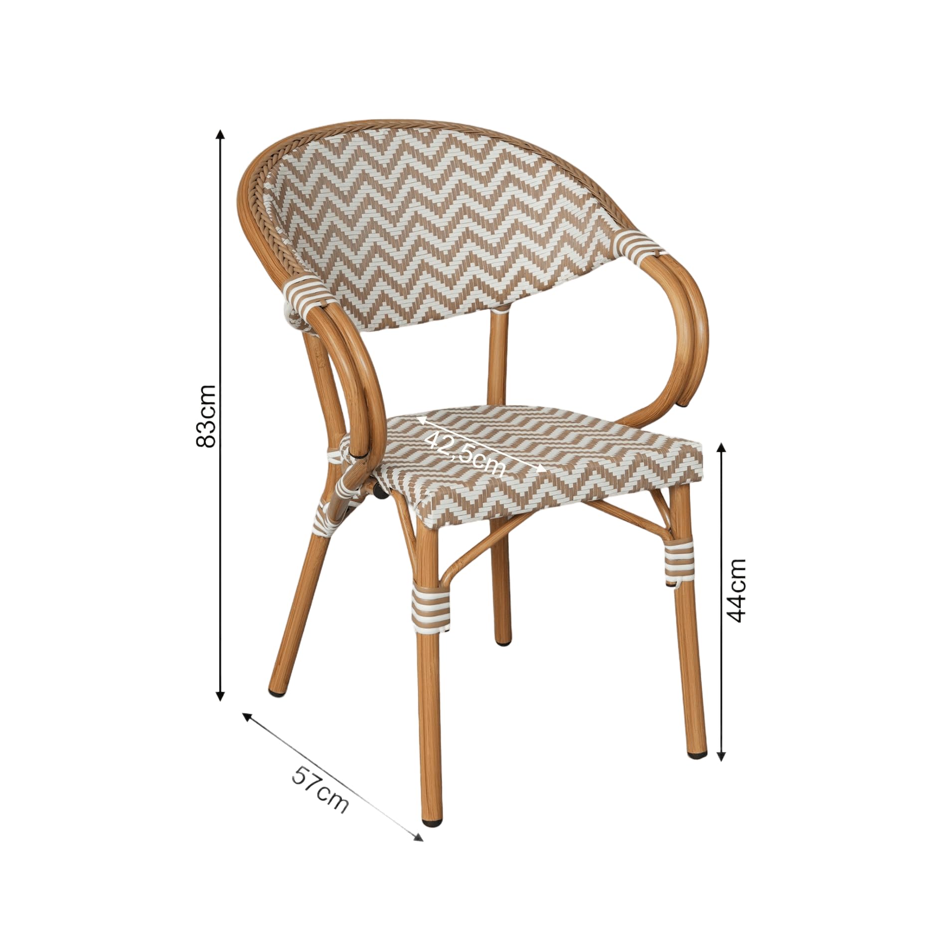 Rebecca Mobili Lot de 2 Chaises de Salle à Manger Extérieur, Fauteuils de Jardin Empilables, Marron et Blanc, Structure en Aluminium – Dimensions HxLxP : 84 x 57 x 57 cm – Art. RE7260
