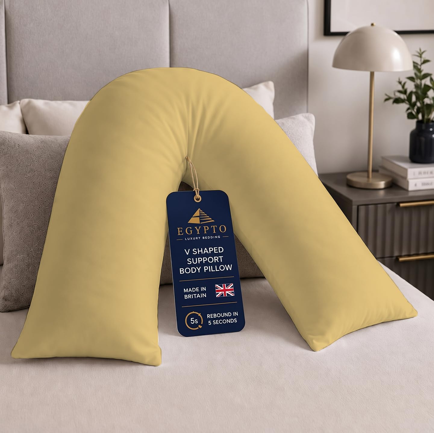 EGYPTO Orthopaedic V Pillow with Pillowcase | Anti-Allergy V Shaped Pillows for Neck & Back | Ideal for Pregnancy, Nursing & Recovery Triangle Pillow (Latte)