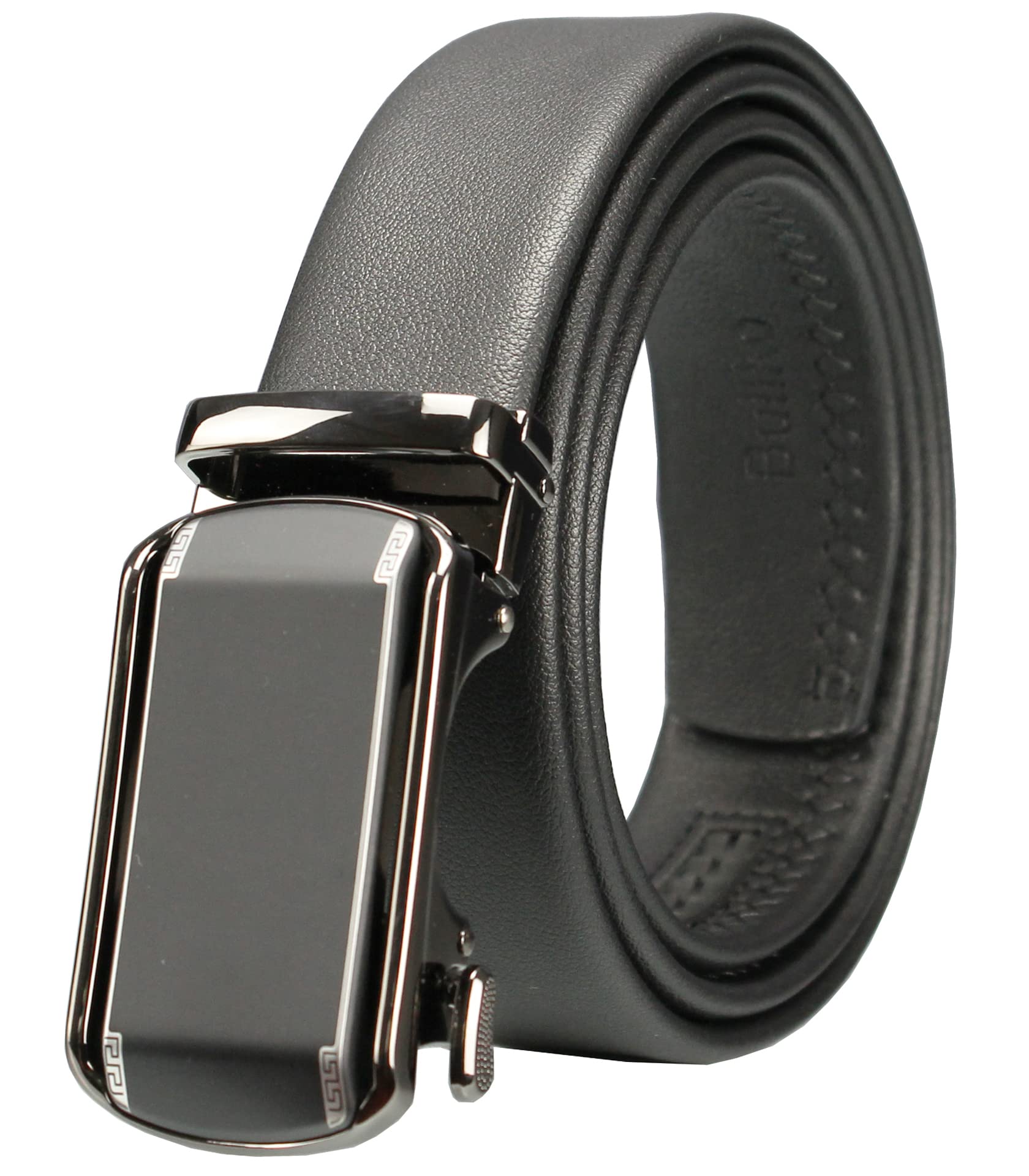 Bullko Mens Ratchet Adjustable Click Dress Golf Belt Casual Black Leather 1 3/8