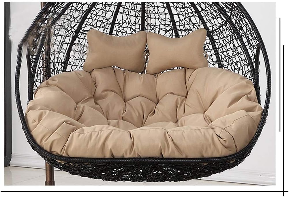 ZHAS Furniture Outdoor Patio Wicker Hanging Basket Swing Chair Tear Drop Egg Chair Cushion-Orange,Size:110x150cm (Color : Khaki)(Excluding chair)
