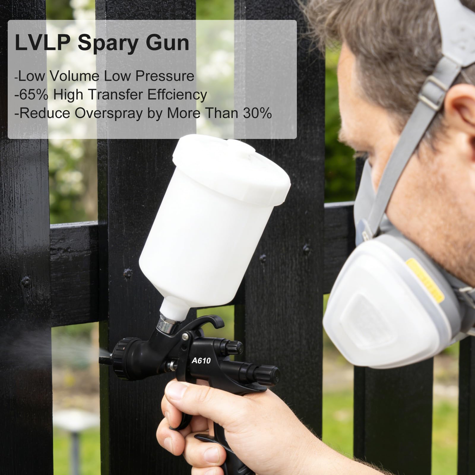A610 LVLP Air Spray Gun with 1.3/1.5/1.7mm Nozzles& Air Gauge, R500 Automotive Paint Gun Sprayer for Car, House Painting, Industrial Coating - 4