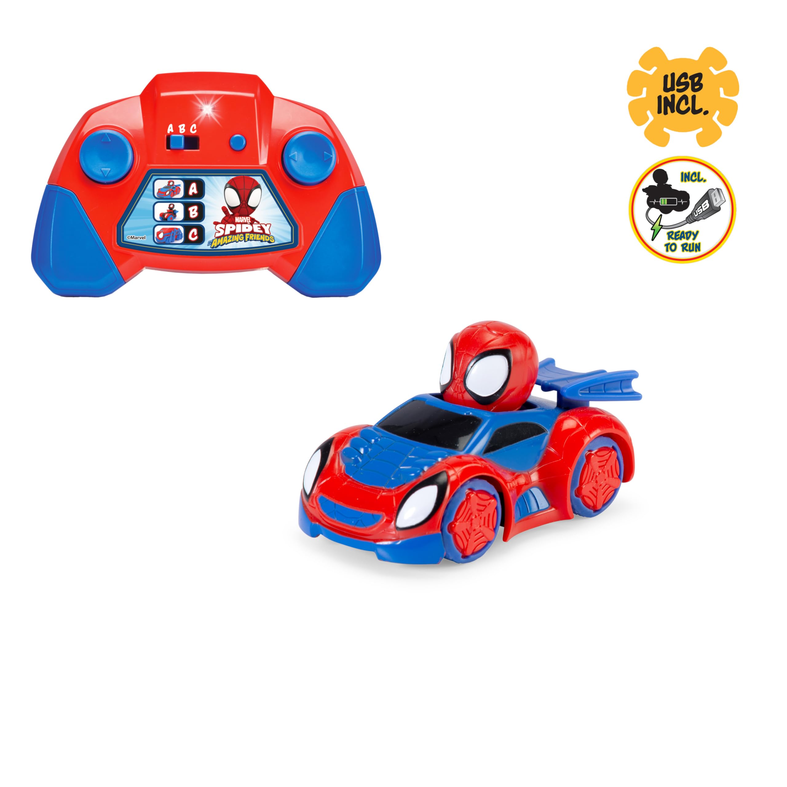 Dickie Toys RC Auto Spidey Web-Crawler (8 cm) - zdalnie sterowany samochód zabawkowy dla dzieci od 3 lat do Marvels Spidey i Jego Super Friends, 6 km/h, w zestawie pilot zdalnego sterowania i baterie