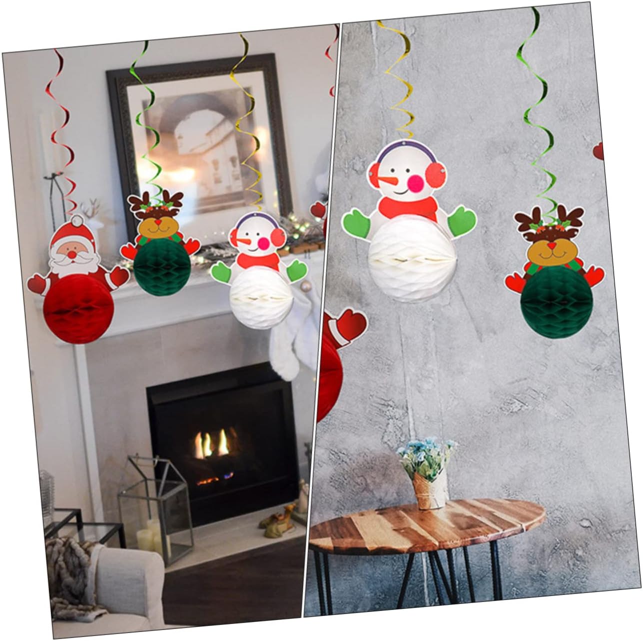 Xmas Decorative Pendants 6pcs Paper Honeycomb Cartoon Hanging Ornaments