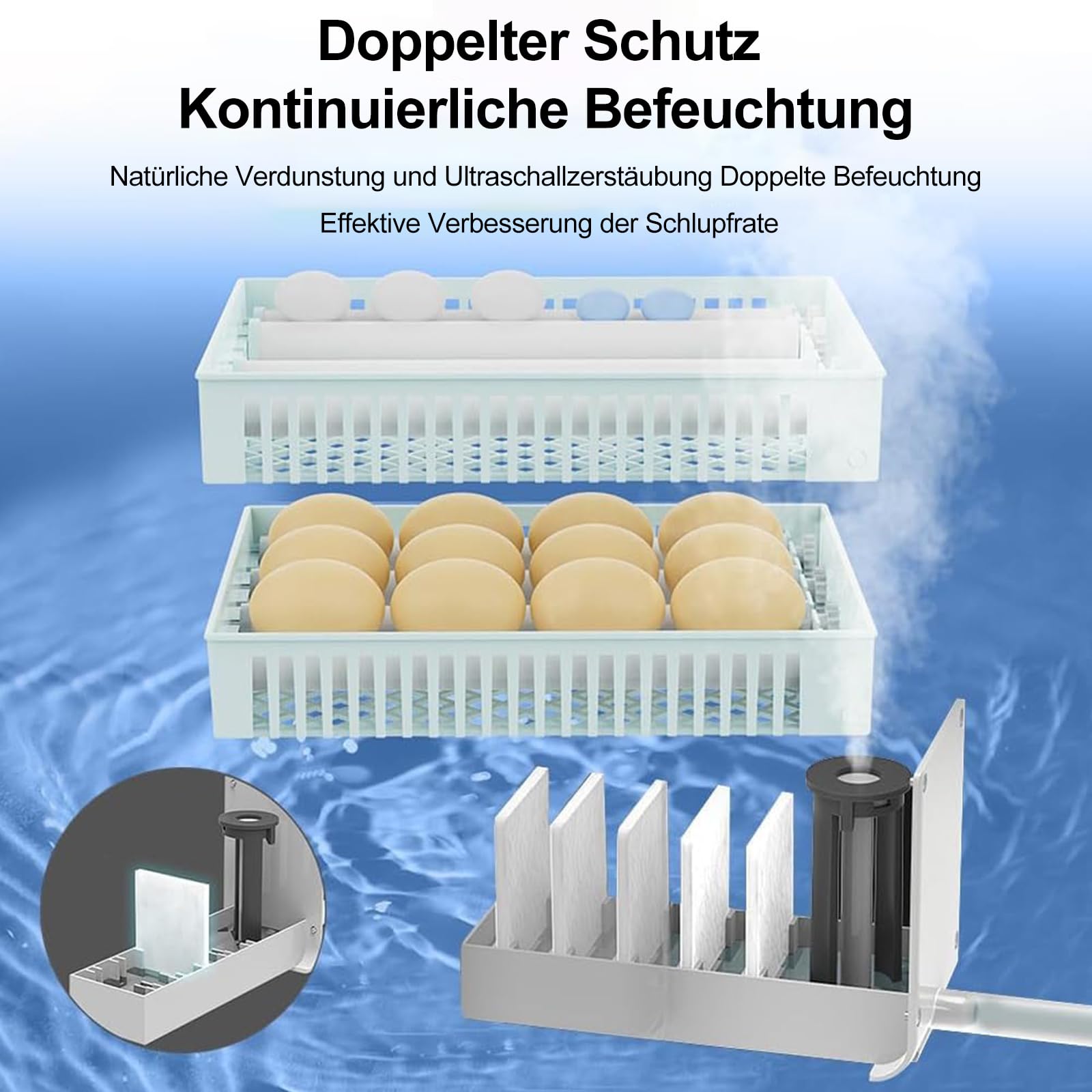 Brutautomat Vollautomatisch, 24 Eier Brutapparat, mit automatischer Eierwendung und automatischer Befeuchtung, Temperaturkontrolle, LED-Touchscreen, doppelte Stromversorgung, für Bruthühner, Wachteln