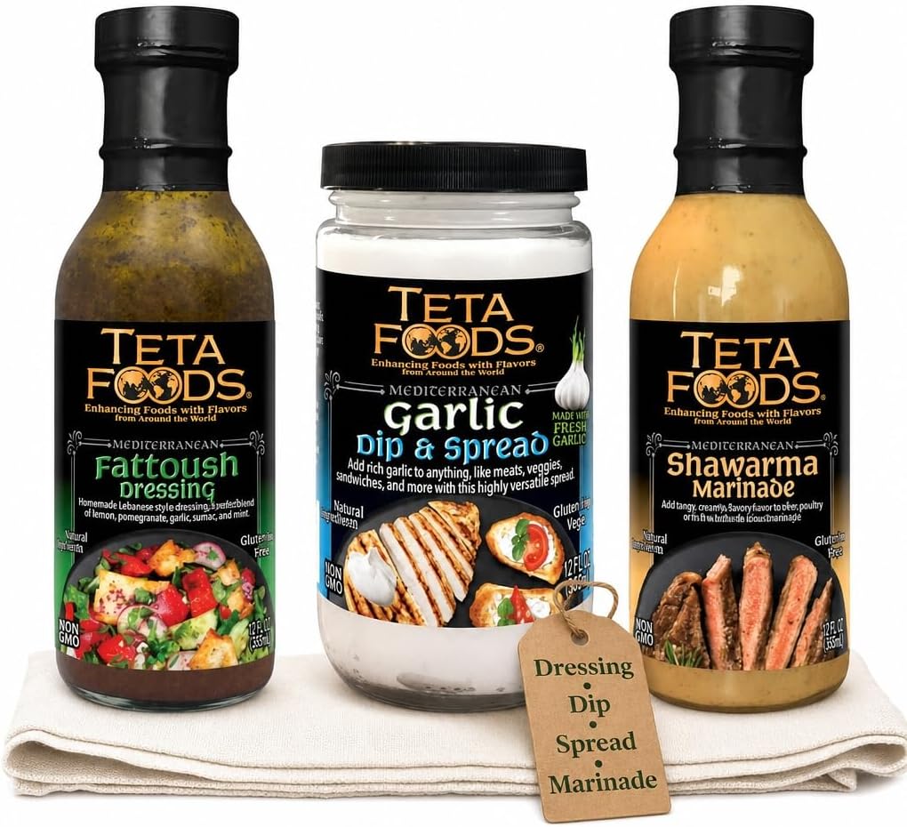 Assorted Selection of Middle Eastern Dressings and Marinades (Fattoush Garlic Shawarma)