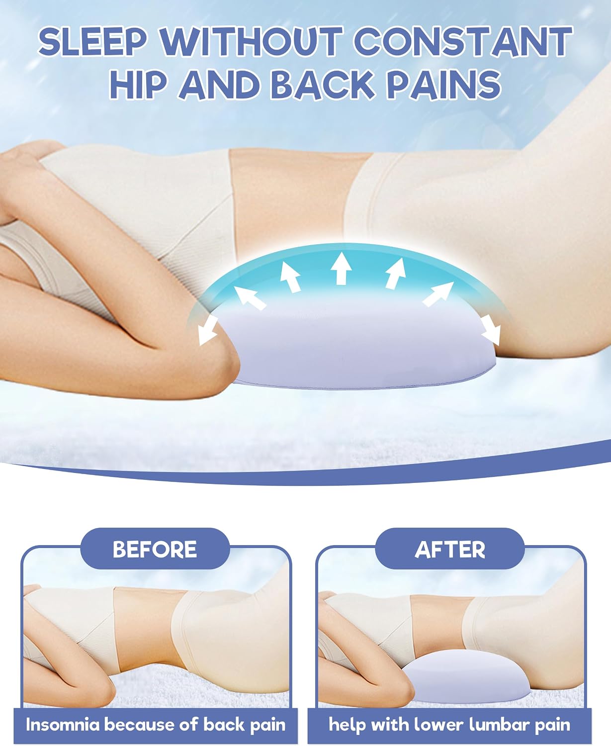 SPRING SEAON Lumbar Support Pillow for Bed Sleeping - Lower Back Hip Pain Relief Lumbar Support Pillow Herniated Disc Relief Products Ergonomic Design of Cool Fabric Memory Foam Cushion（Purple）