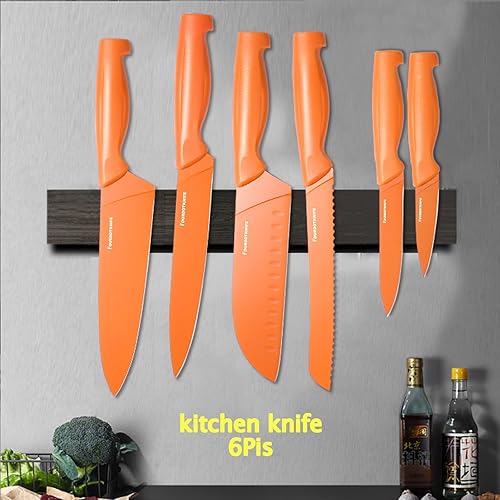 Miniatura 4 de Juego de cuchillos de cocina naranja de 6 piezas, juego de cuchillos de cocina afilados de acero inoxidable, juego de cuchillos de cocina aptos para