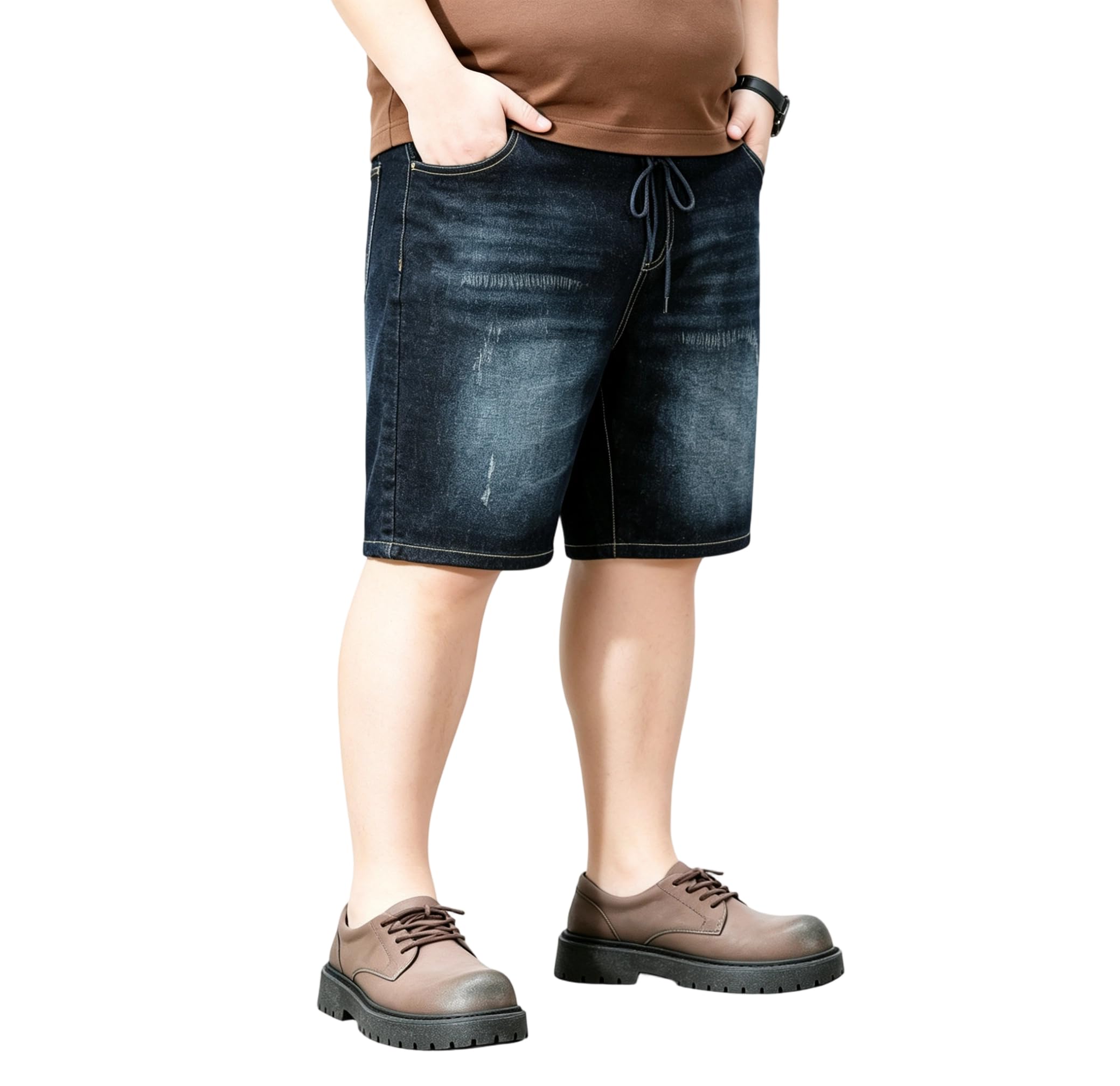 Shorts Vaqueros Hombre Talla Grande, Pantalones Cortos Vaqueros Hombre Verano Corte Amplio con Cordón