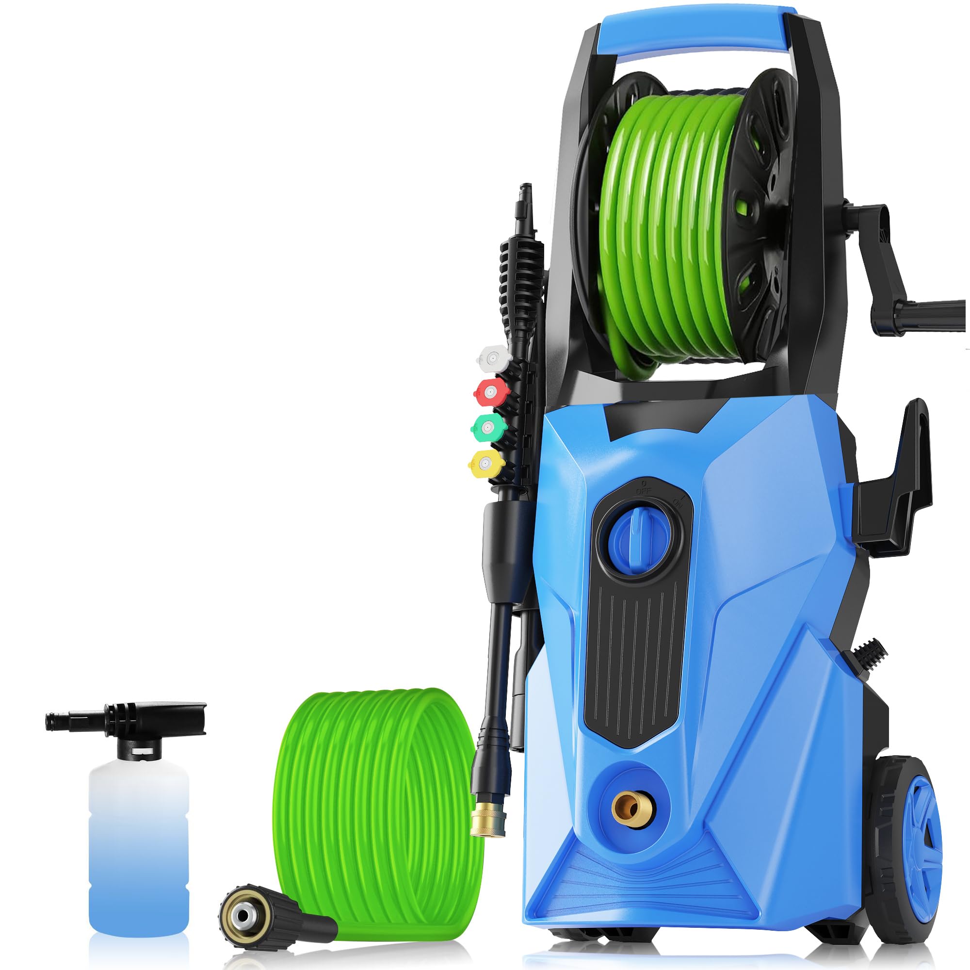 4800PSI Electric Pressure Washer, 2025 New Power Washer with 33FT Flexible Extension Pressure Washer Hose Reel, 4 Nozzles, Professional Powerwashers for Home/Car(Blue)