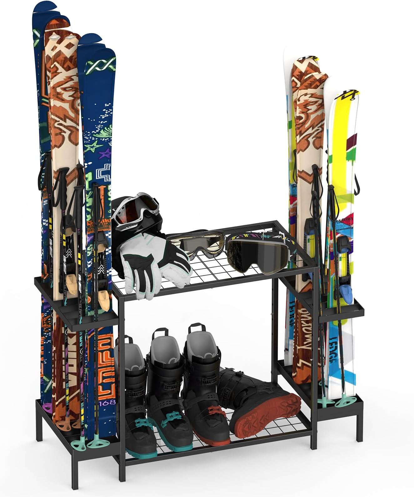 Amazon.com: Freestanding Ski Rack for Garage - Stores 4 Pairs of Skis ...