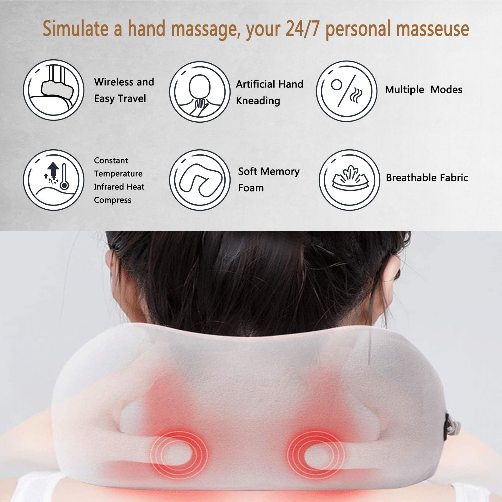 Masseur Cervical et Cou, Appareil Massage de Cervicales, Masseur Électrique Oreiller de Nuque sans fil Massant à Shiatsu, Coussin de Massage Électrique pour les Cervicales Douloureuses
