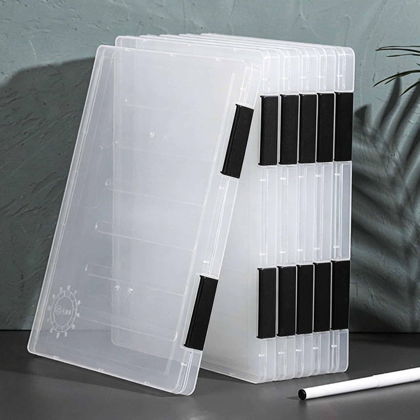 Polegas Clear A4 File Box, 6 Pack Plastic A4 Storage Box with Black Secure Latches, 31×23×2cm Waterproof Clear Storage Box, Stackable and Durable, for Office School Home