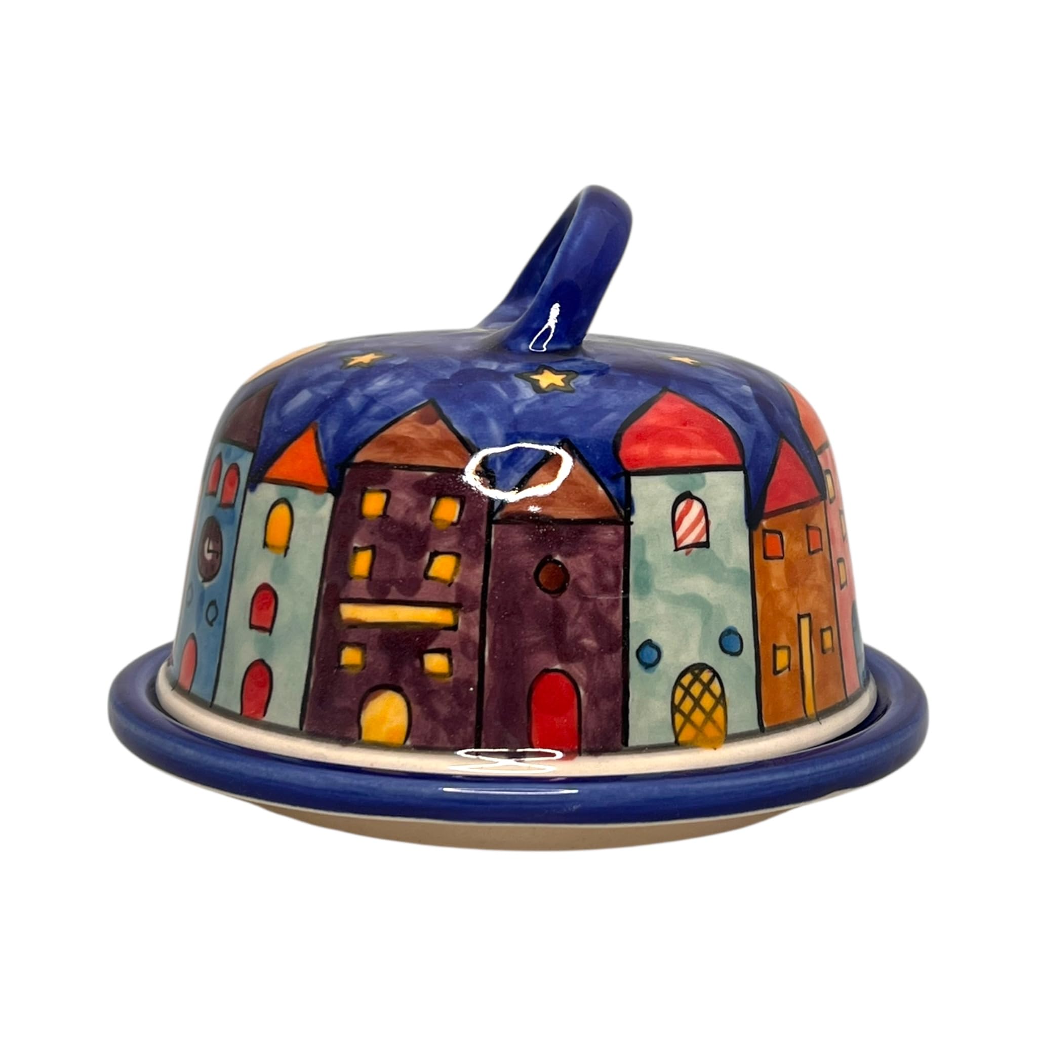 Gall&Zick Cloche à fromage en céramique peinte à la main - 15 cm de diamètre - Passe au lave-vaisselle - Beurrier rond