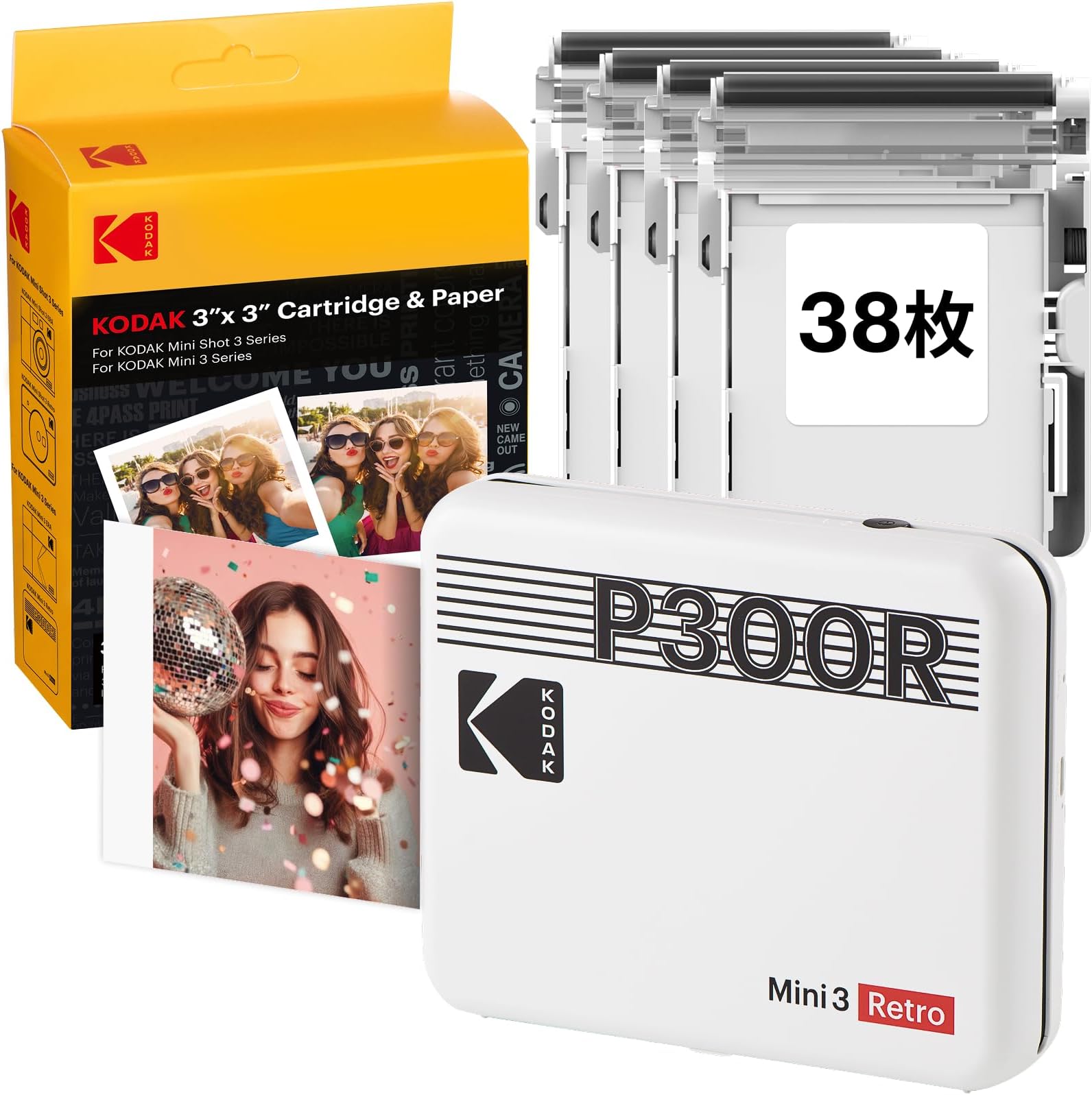 KODAK Mini 3 Retro ในใใใใชใณใฟใผ(7.6ร7.6cm) 4PASS 38ๆๅ
ฅใ ใใฏใคใ | BluetoothๅฏพๅฟใiPhoneใปAndroidๅฏพๅฟใ้ฒๆ็ดใ้ฒๆฐดใ่ฒใใใใซใใ