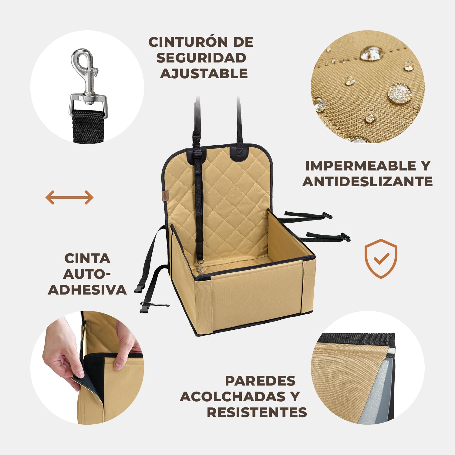 Wuglo Asiento de Coche para Perro Extra Estable - Transportín para Perros pequeños y medianos - Paredes reforzadas y 3 Cinturones - Impermeable para Asiento Delantero o Trasero