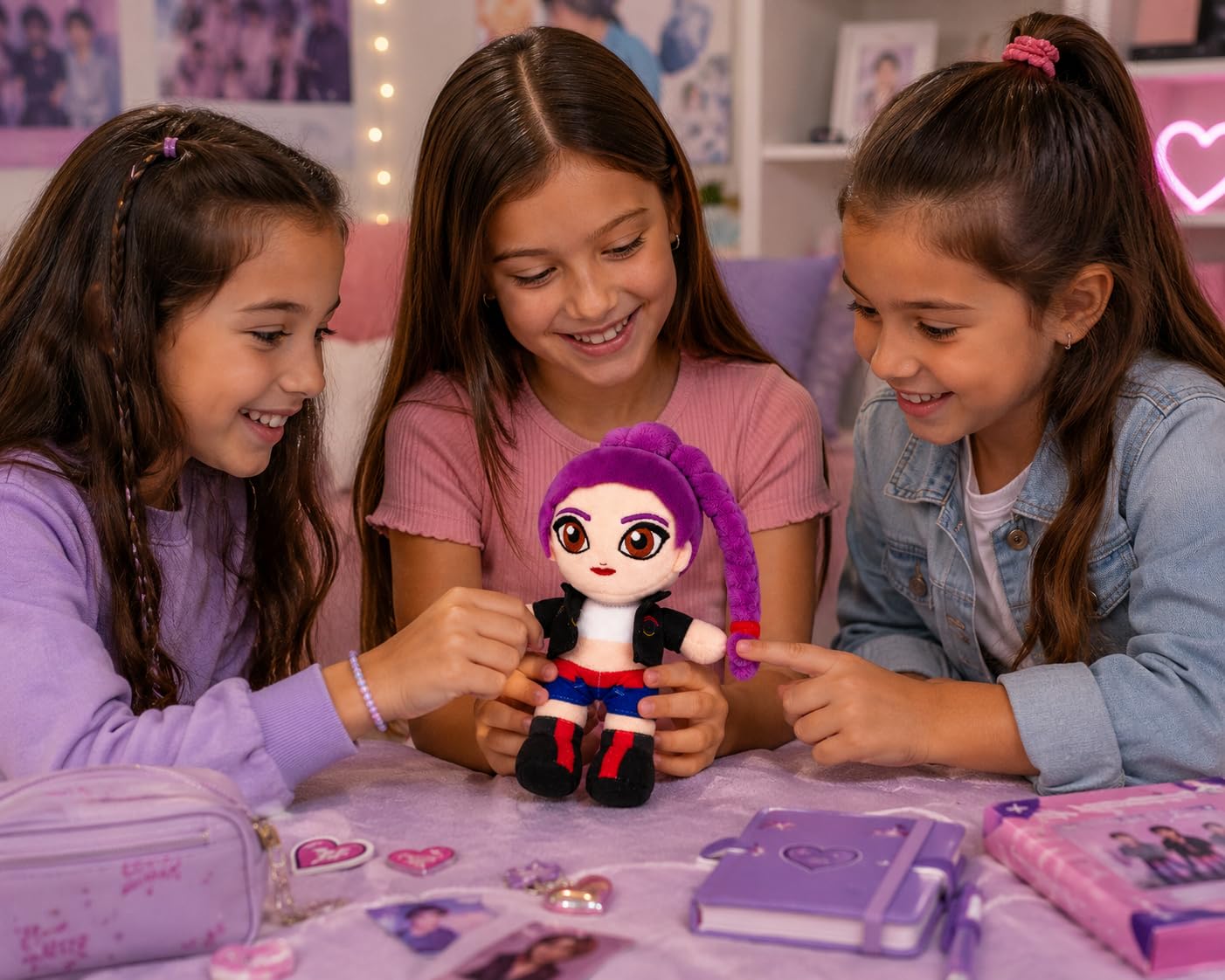 Grupo Moya - Peluche K-Pop Music 20 cm, Muñeca de Tela Suave, Muñeco Decorativo de Poliéster, Regalo para Fans de la Música Coreana, Peluche Coleccionable. (Lila)