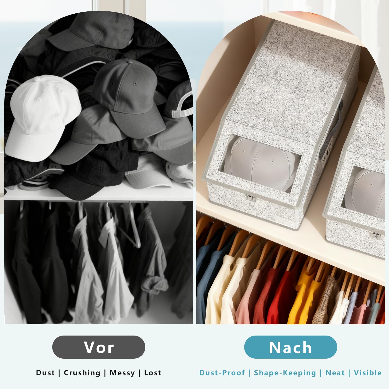 Lot de 2 Boîtes de Rangement pour Chapeaux, Organiseur de Chapeau | Empilable, avec fenêtre claire, double fermeture éclair, pour casquettes et chapeaux, armoire et étagère