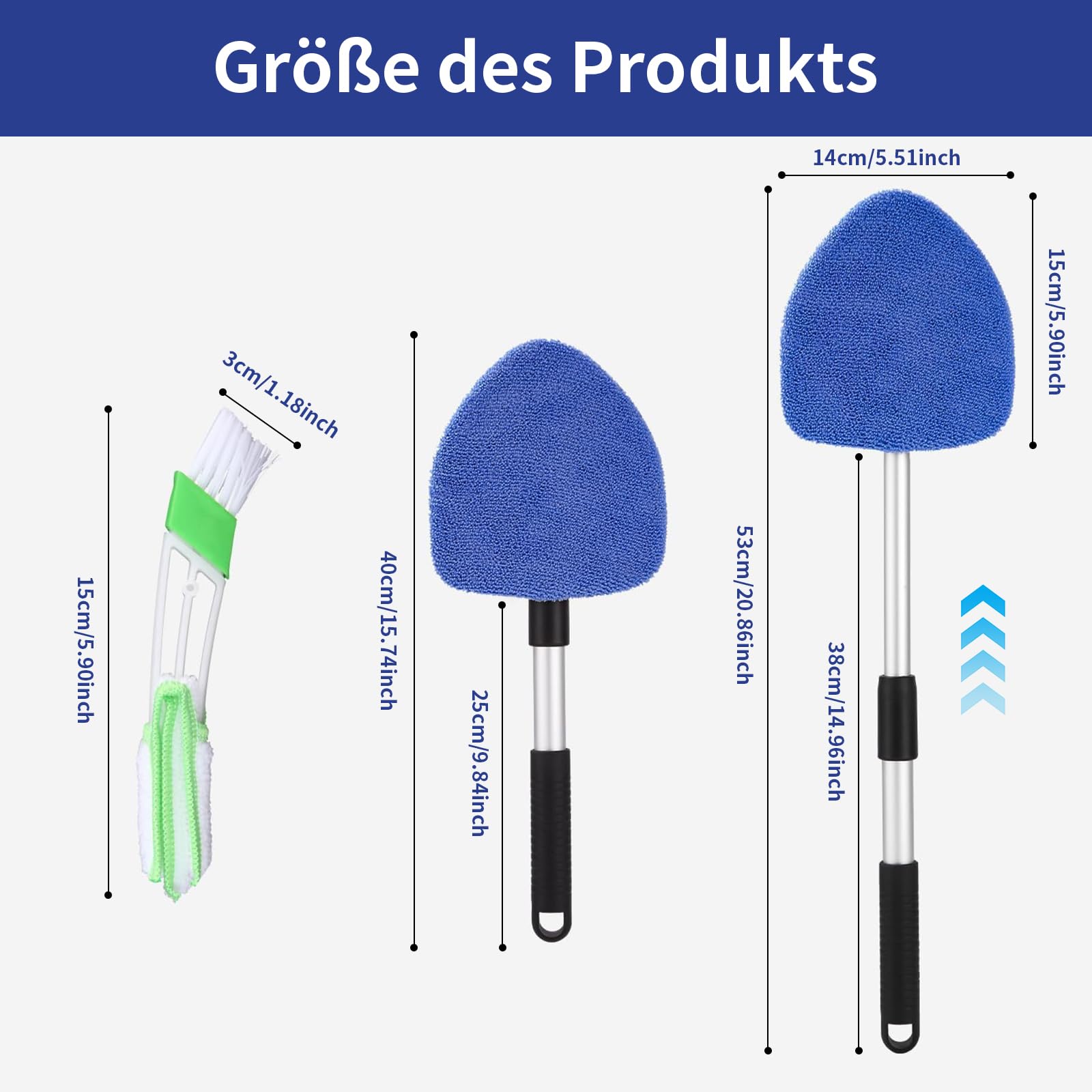Bafiwu Pulitore parabrezza auto con 6 cuscinetti in microfibra e flaconi spray, detergente per parabrezza con manico estraibile, kit per lavavetri auto, colore blu