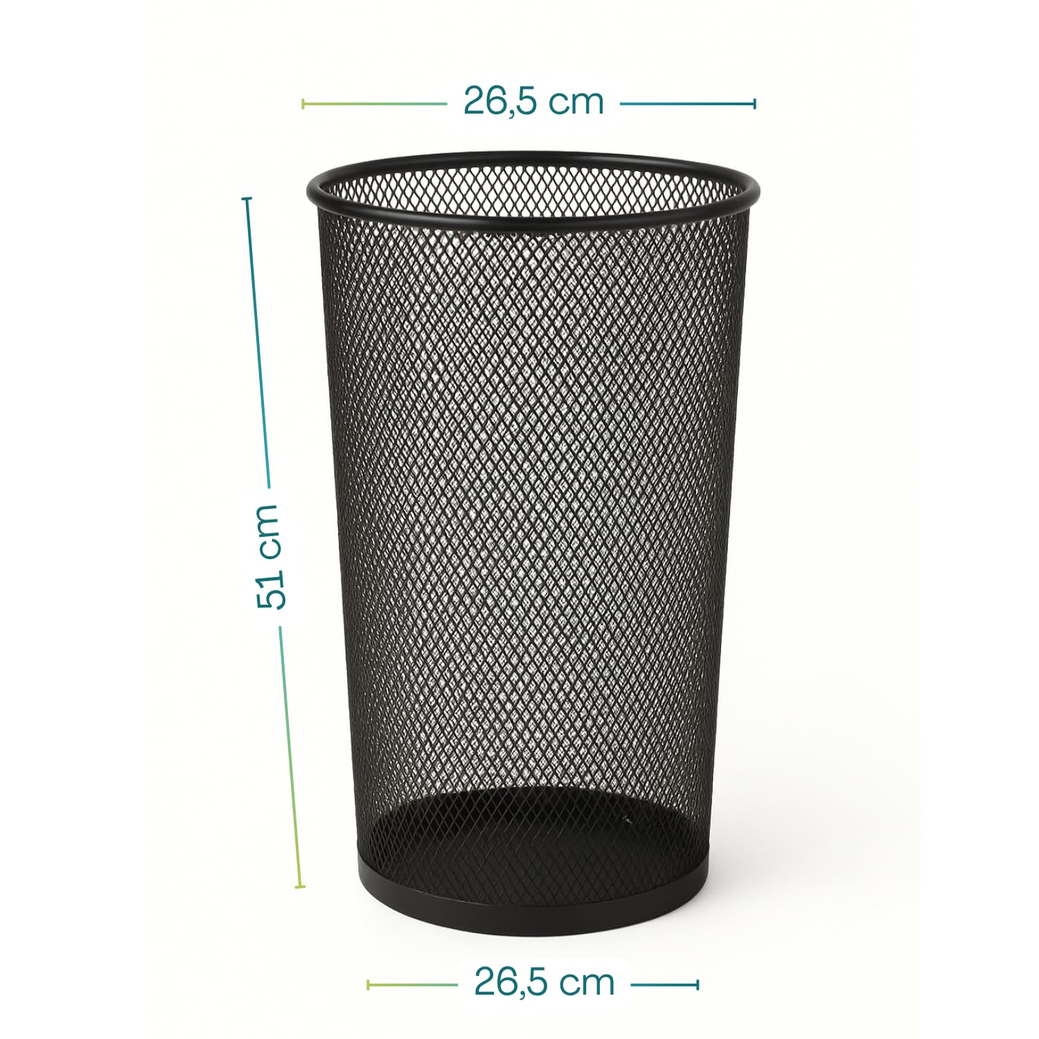 PALUPLUS Portaombrelli a Rete in metallo di color Nero, misura 26,5x26,5x51 cm, Cesta cilindrica per ombrelli con bordo e base rinforzati, Struttura resistente, per interni ed esterni -6091C -1,51