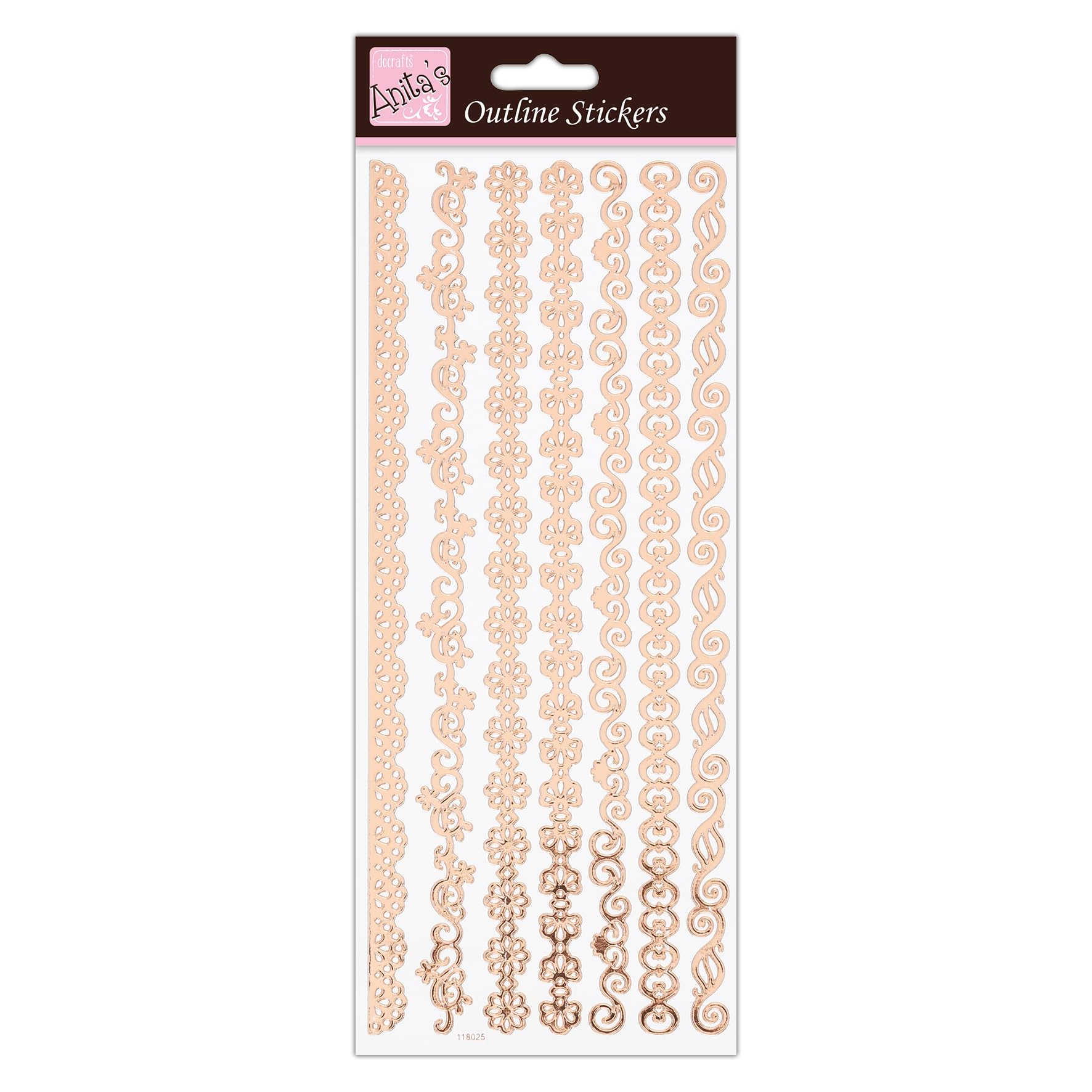 Anita's Outline Stickers, Borders, Rose Gold On White, for Scrapbooking, Card Making, Kids Play, Homework, Art, Craft, Embelish, Decorative, Paper, Card, Glass, Metal, Plastic, Foam