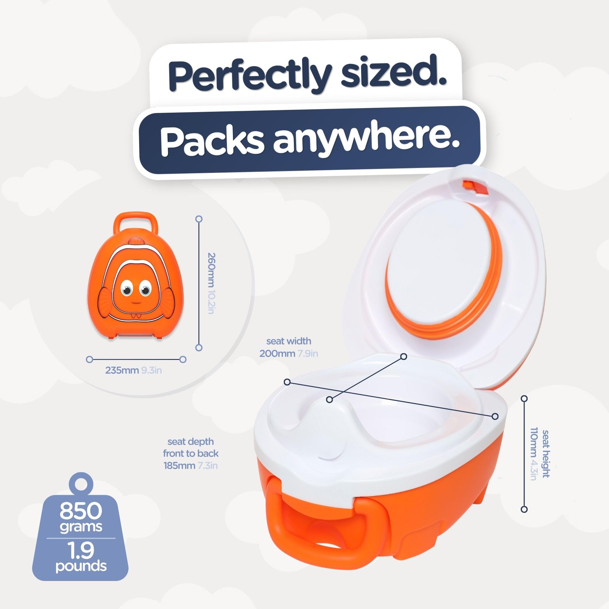 My Carry Potty - Pot de Voyage Poisson Rouge, Meilleur Siège de Toilette Portable pour les Tout-Petits et les Enfants à Emporter Partout