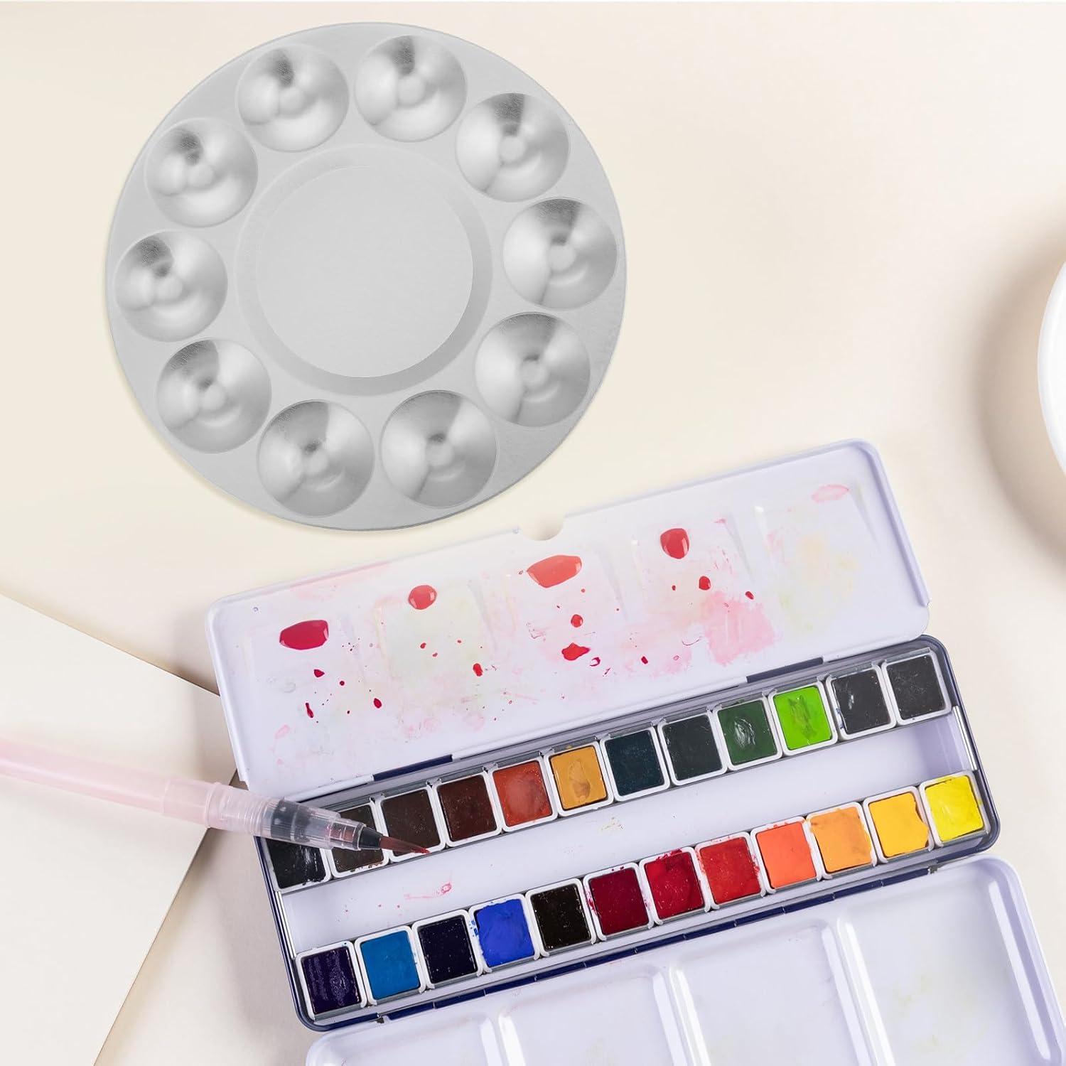 GLEAVI Paint Mixing Palette Tray Accommodates for Metal Multi-Functional, Sturdy Silver Palette Tray Model Painting and Coloring Different Painting Requirements for Artists and Model